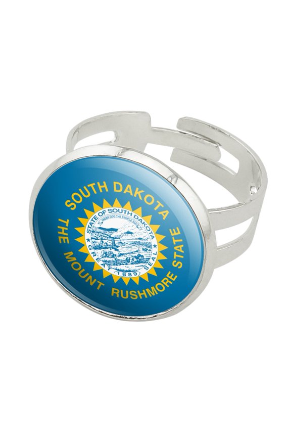 South Dakota State Flag Silver Plated Adjustable Novelty Ring