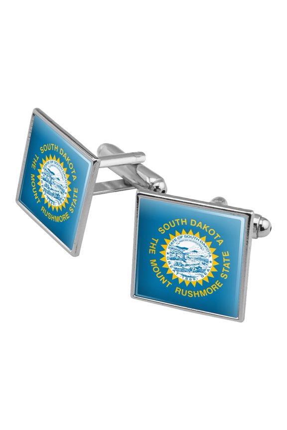 South Dakota State Flag Square Cufflink Set - Silver or Gold