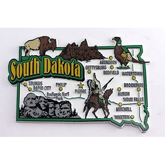 South Dakota State Map and Landmarks Collage Fridge Collectible Souvenir Magnet