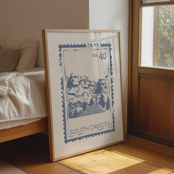 South Dakota State Stamp Retro Travel Mount Rushmore Poster, Gallery Wall And Home Decor