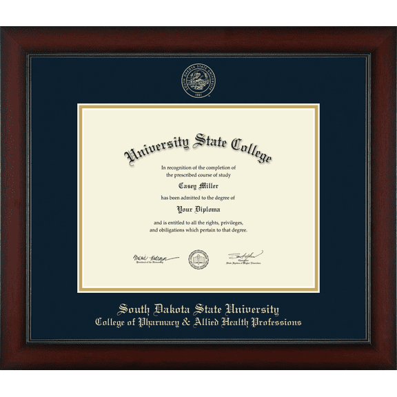 South Dakota State University College of Pharmacy & Allied Health Professions Diploma Frame, Document Size 11" x 8.5"