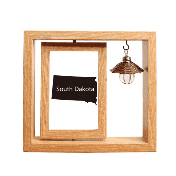 South Dakota USA Map Outline Wooden Rotating Picture Photo Frame 4x6