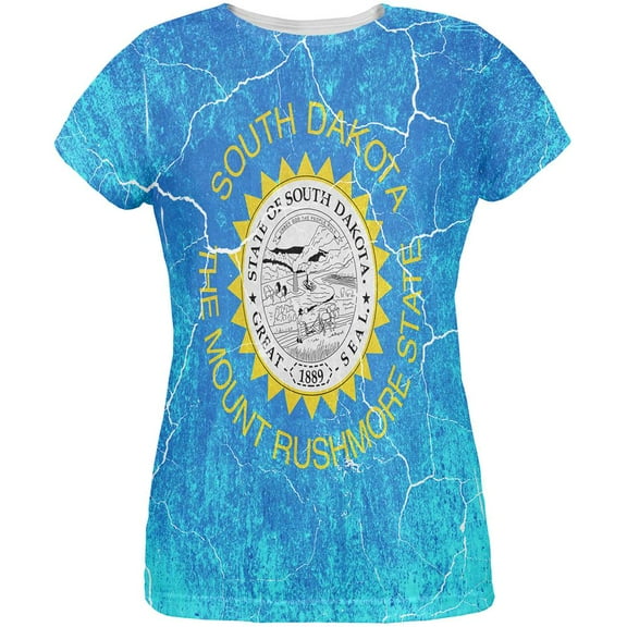 South Dakota Vintage Distressed State Flag All Over Womens T Shirt Multi 2XL