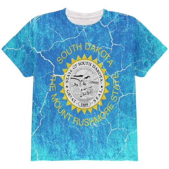 South Dakota Vintage Distressed State Flag All Over Youth T Shirt Multi YXL