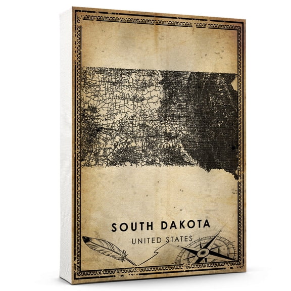 South Dakota Vintage Map Prints Canvas, South Dakota road Map Art Canvas, Canvas, ,Modern Wall Art, Street Map Artwork