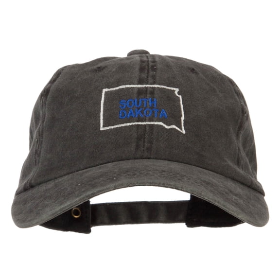 South Dakota with Map Outline Embroidered Washed Cotton Cap - Black OSFM