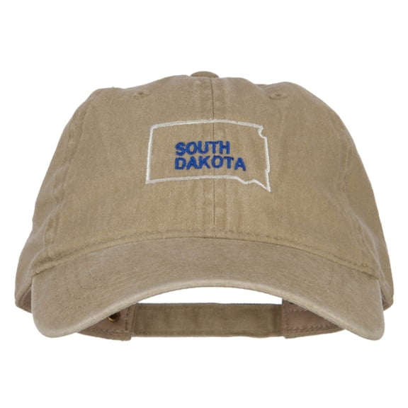 South Dakota with Map Outline Embroidered Washed Cotton Cap - Khaki OSFM