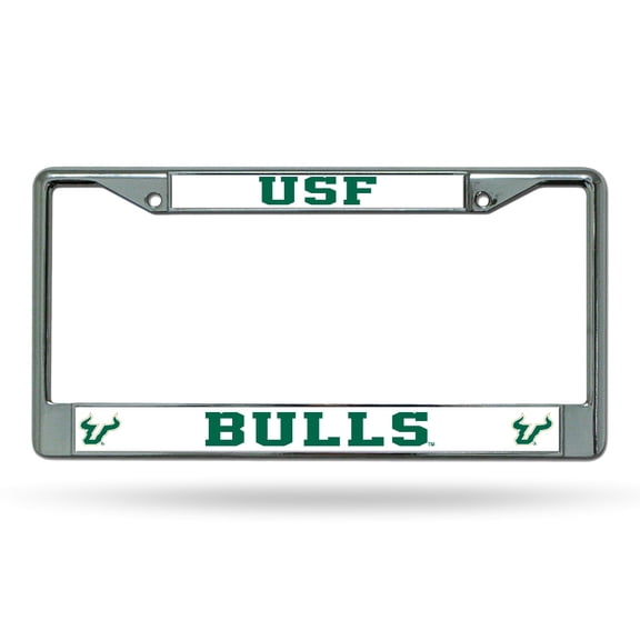 South Florida USF NCAA Bulls - 12" x 6" Standard Size - Chrome Metal License Plate Frame