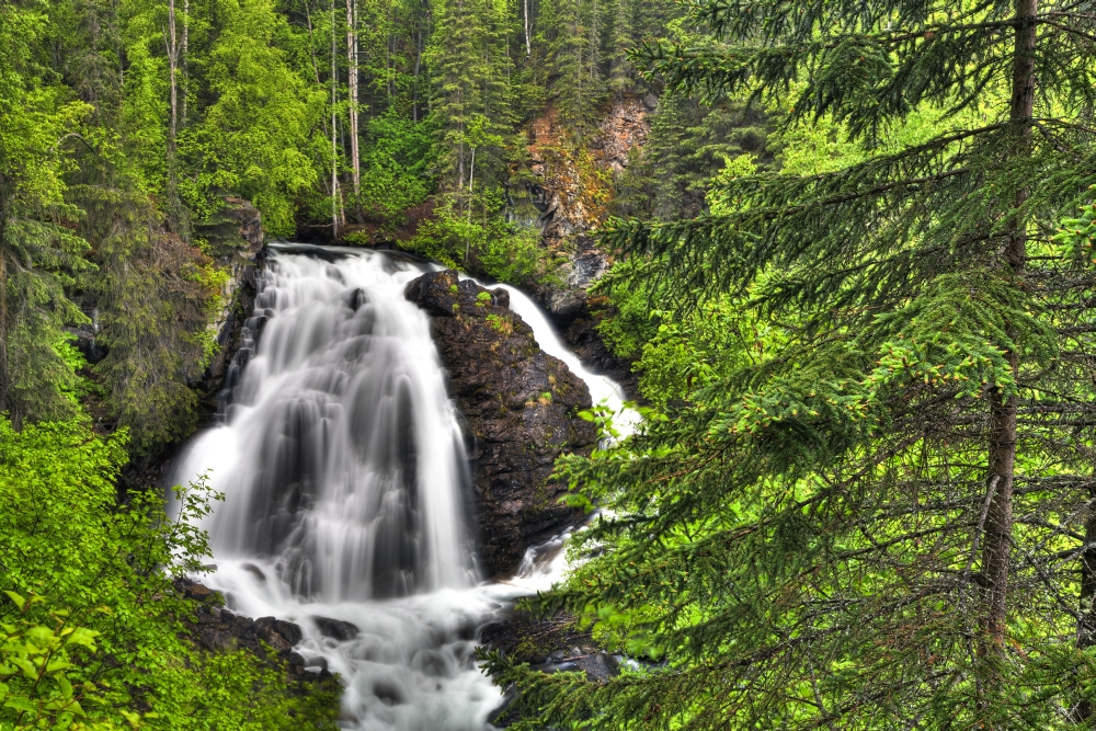 South Fork Eagle River Falls Near Eagle River Southcentral Alaska Summer Hdr Canvas Art - Lucas Payne Design Pics (19 x 12)