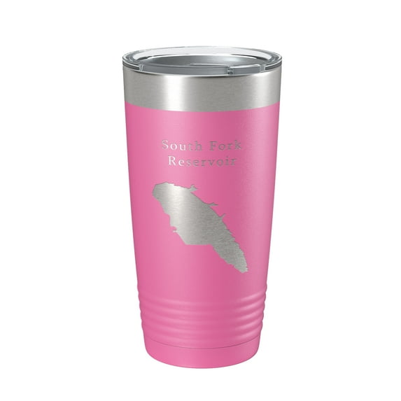 South Fork Reservoir Tumbler Lake Map Travel Mug Insulated Laser Engraved Coffee Cup Nevada 20 oz Pink