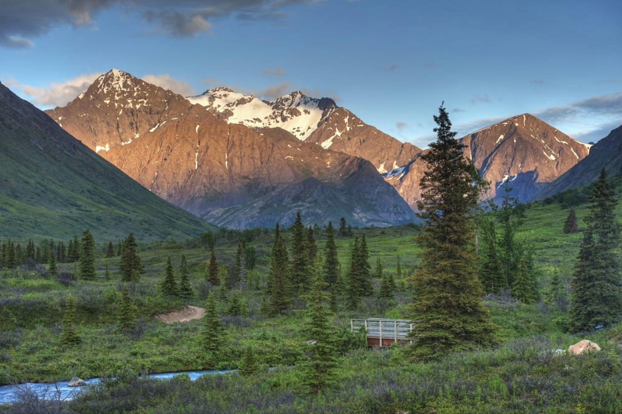 South Fork near Eagle River at sunset on a summer day in South Central Alaska Canvas Art - Michael Jones Design Pics (19 x 12)