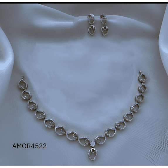 South Indian Bollywood Paan Leaf Design Matte Gold-Plated Choker Haram Necklace Set – White Kemp Stones with Drop Earrings.