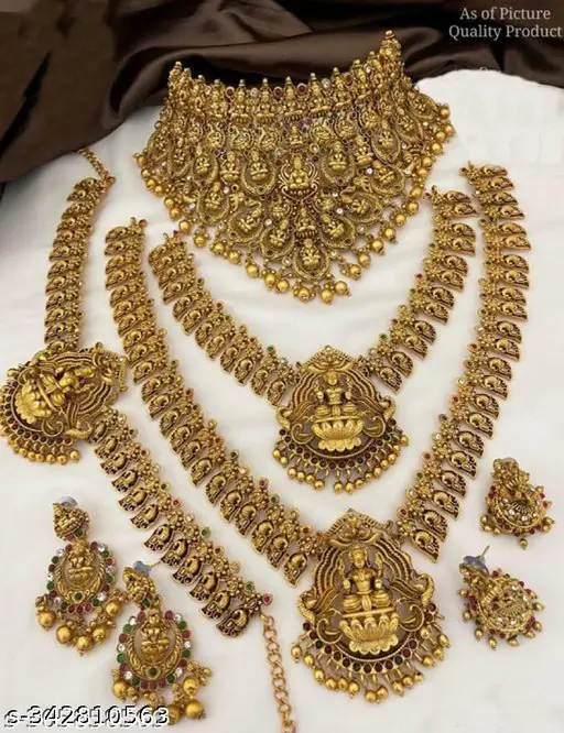 Traditional Gold Plated Matte Laxmi Jewelry Set, Wedding Bridal Matte Finish Necklace Jewelry, Temple Jewelry Set, South Indian Jewelry, hot