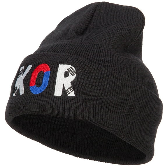 South Korea KOR Flag Embroidered Long Beanie - Black OSFM