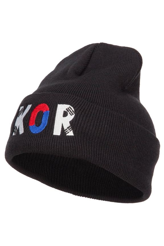 South Korea KOR Flag Embroidered Long Beanie - Black OSFM