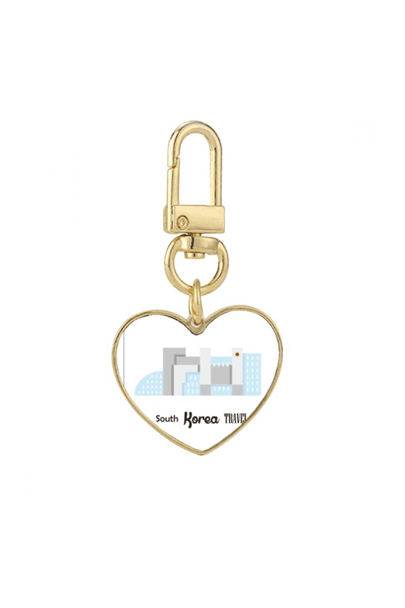 South Korea Landmarks The Building Gold Heart Keychain Metal Keyring Holder