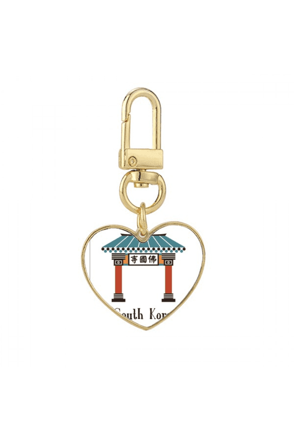 South Korea Landmarks The Bulguksa Gold Heart Keychain Metal Keyring Holder