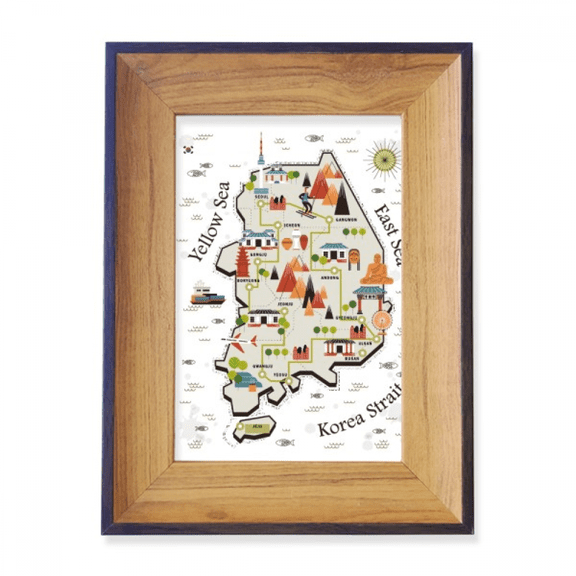 South Korea Landmarks Travel Map Photo Frame Exhibition Display Art Desktop Painting