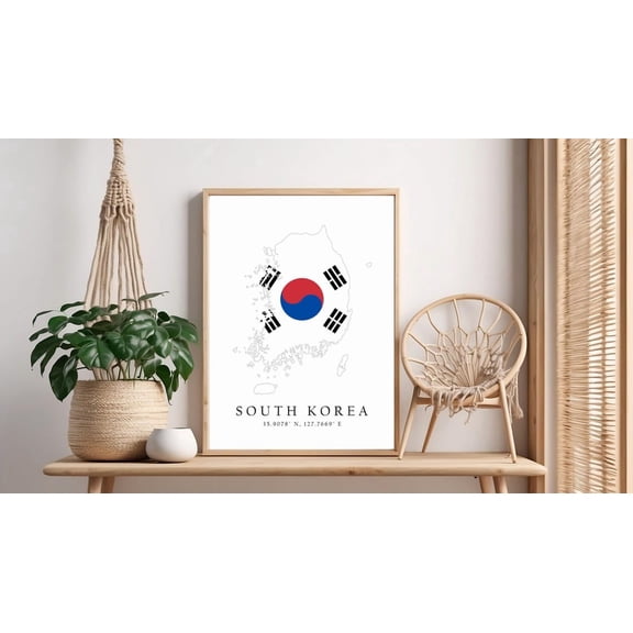 South Korea Map Coordinates Wall Art Decor Unframed Paper Print