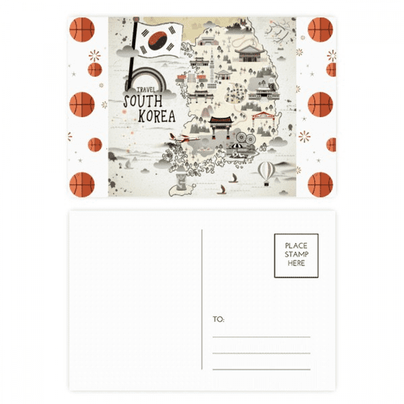 South Korea Map Landmarks Basketball Postcard Set Thanks Card Mailing Side 20pcs