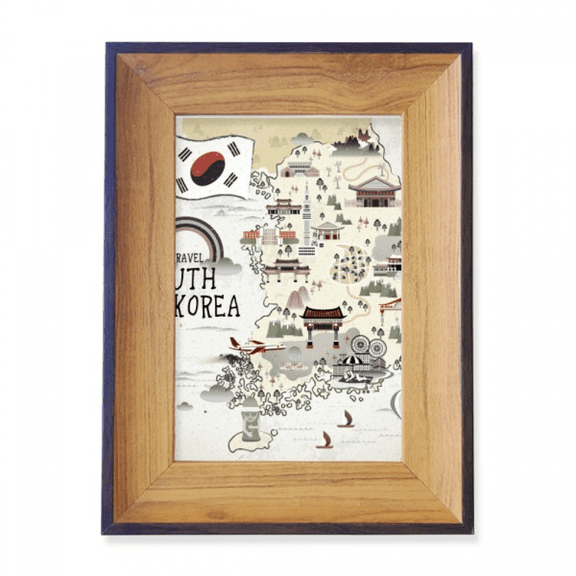 South Korea Map Landmarks Photo Frame Exhibition Display Art Desktop Painting