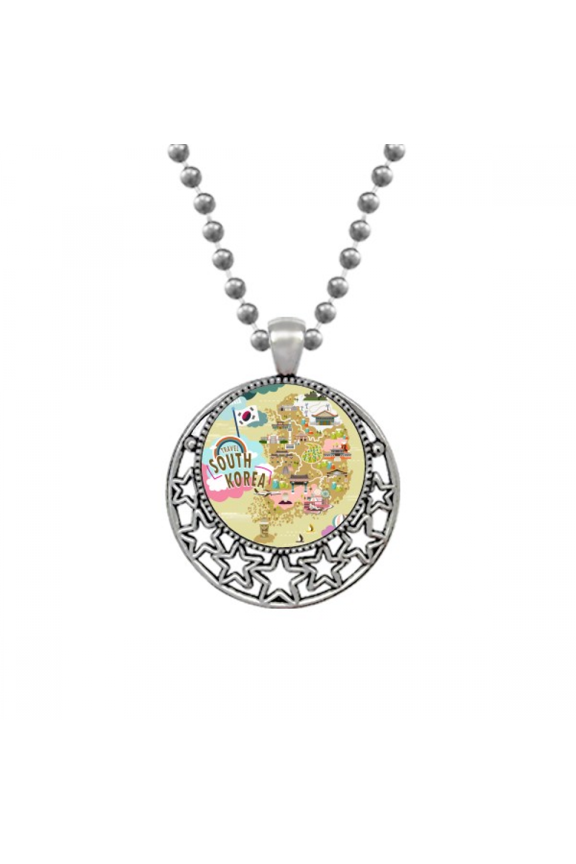 South Korea Map Love Travel Necklaces Pendant Retro Moon Stars Jewelry