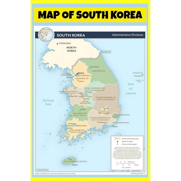 South Korea Map Poster - Laminated Wall Map - 18x24 - Ideal for Classrooms and Homes – Features Bright Colors and Vivid Imagery