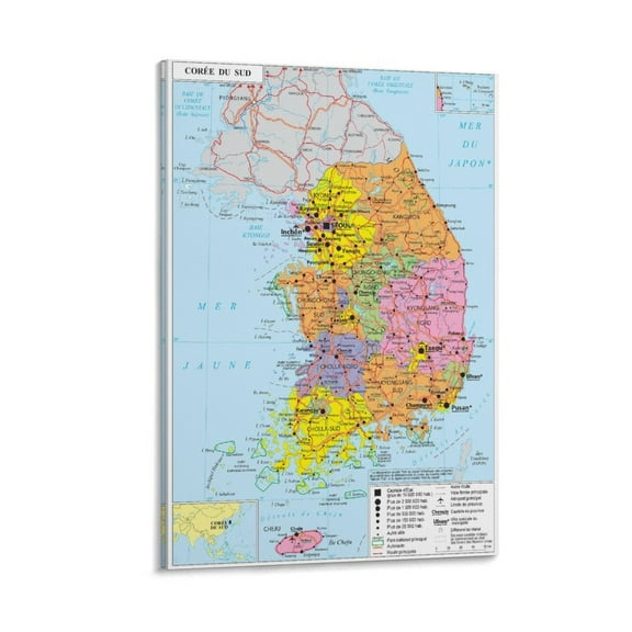 South-Korea Map Posters Posters Wall Art Painting Canvas Gift Living Room Prints Bedroom Decor Poster Artworks 08x12inch(20x30cm)