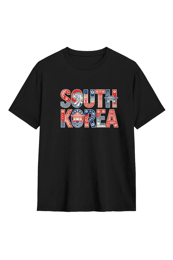 South Korea Retro Graphic Tee For Men And Women, Travel Fun Cotton Short Sleeves T-Shirt