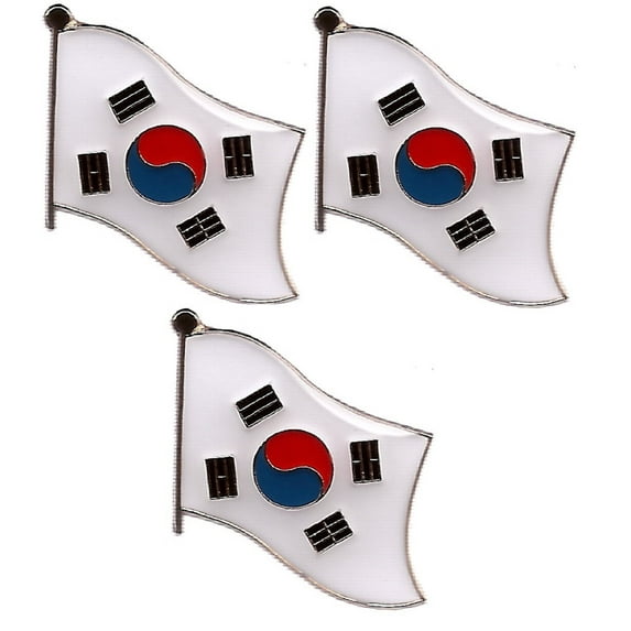 South Korea Single Flag Lapel Pins, pack of 3