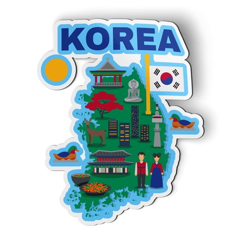 South Korea Travel Landmarks Map - 5" Magnet for Car Locker Refrigerator