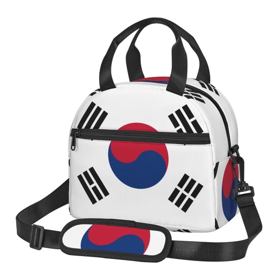 South Korean Flag Insulated Adults Lunch Bag with Removable Shoulder Strap&Front Pocket Lunch Tote Box Reusable Cooler Bag