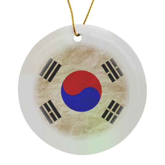 3drose, South Korean Flag Old Look Trendy Work, Circle Porcelain Ornament