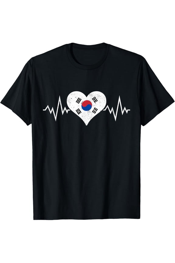 South Korean Flag Vintage Heart Heartbeat Korea Pulse Line T-Shirt
