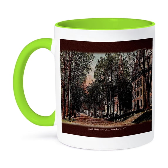 3dRose, South Main Street, St. Johnsbury, VT (Vintage), 11oz Two-Tone Green Mug