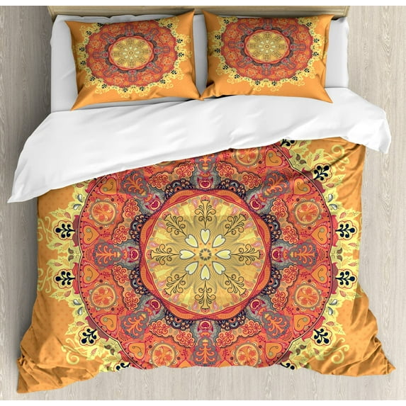 South Mandala Floral Duvet Cover Set Vibrant Color Ornamental Illustration Bedding Set Bohemian Mand