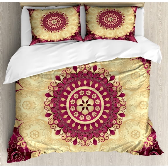 South Mandala Floral Duvet Cover Set Vibrant Color Ornamental Illustration Bedding Set Bohemian Mand