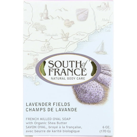 South Of France Bar Soap - Lavender Fields - French Milled Oval Soap - 6 Oz (Pack Of 4).