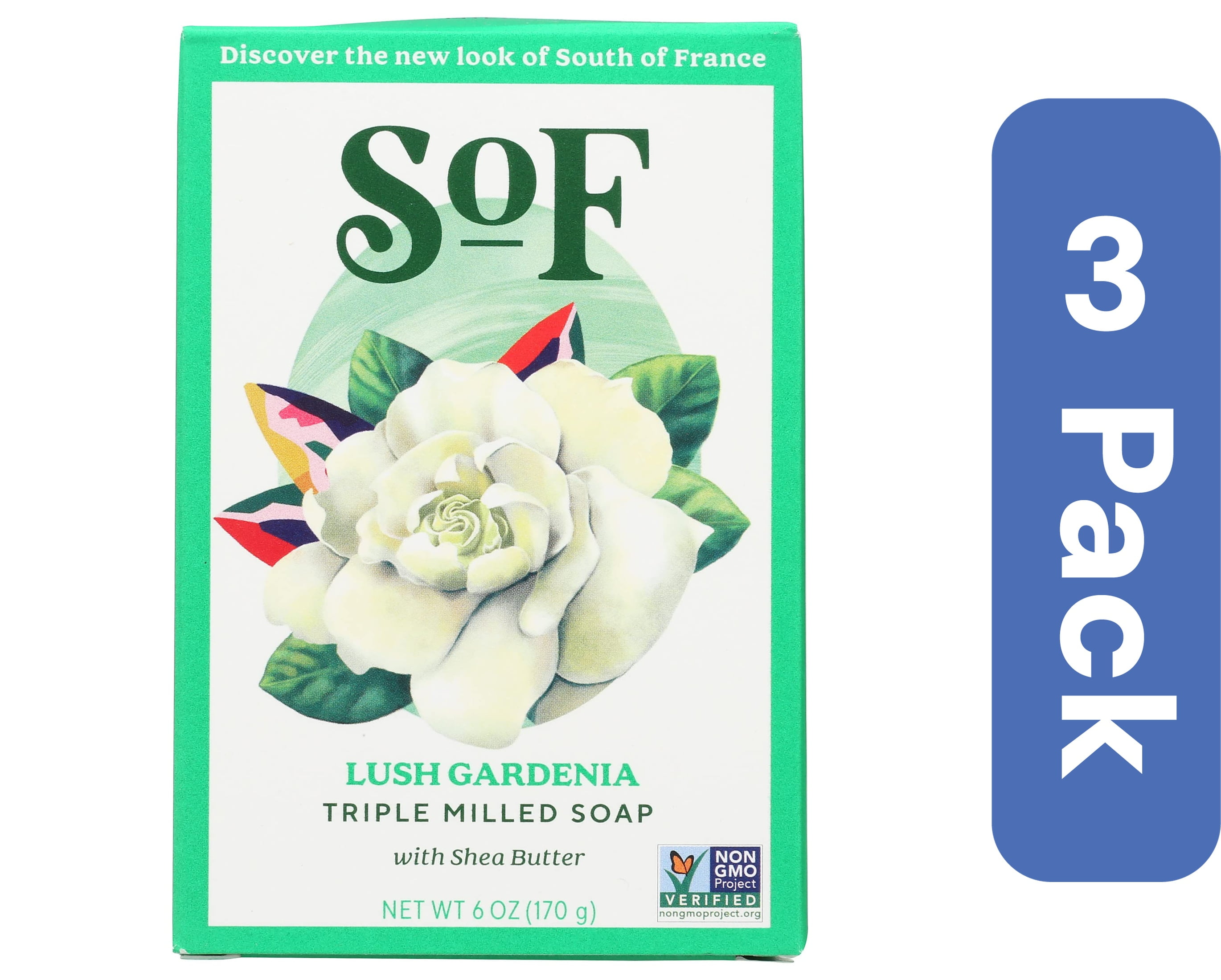 South Of France Lush Gardenia Bar Soap, Gluten Free, Cruelty Free, 6 Ounce (Pack Of 3).