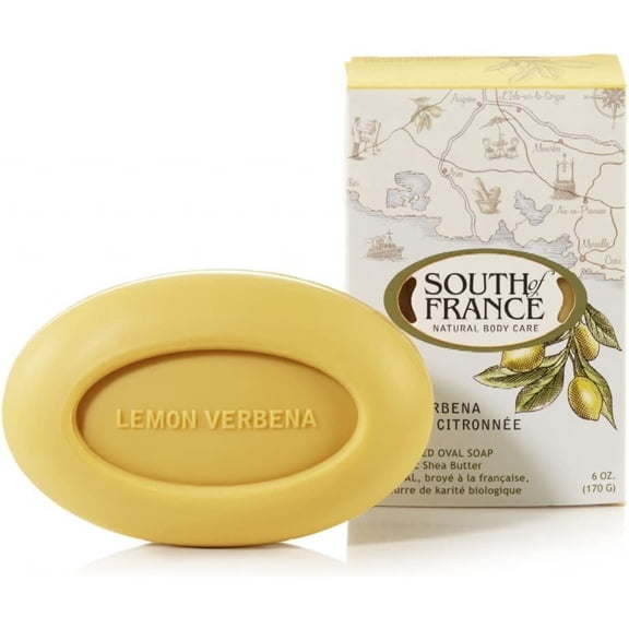 South Of France Body Care Lemon Verbena Oval Soap, Triple Milled Bar 6 OZ (Pack of 6)