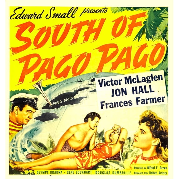 South Of Pago Pago From Left: Victor Mclaglen Frances Farmer On Window Card 1940 Movie Poster Masterprint (24 x 36)