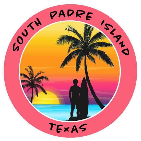 South Padre Island, Texas Surfer Sun Decorative Car Truck Decal Window Sticker Vinyl Die-Cut Wildlife Travel Adventure Vacation Tourist Souvenir Ocean Beach Tiki Sealife