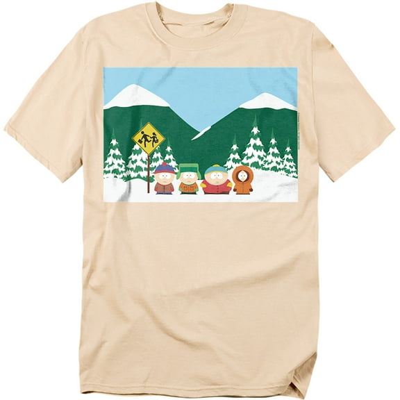 South Park Bus Stop Unisex Adult T-Shirt, Cream, Small