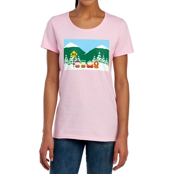 South Park Bus Stop Women's T Shirt,Pink, Large