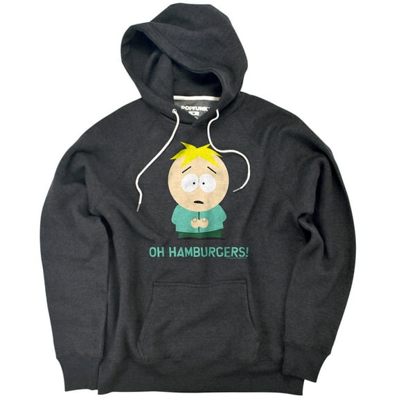 South Park Butters Oh Hamburgers Unisex Adult Slim Fit Pull-Over Heather Hoodie, Charcoal, Medium