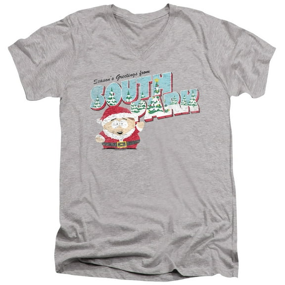 South Park Cartman Christmas Unisex Adult V-Neck T Shirt (Large) Athletic Heather
