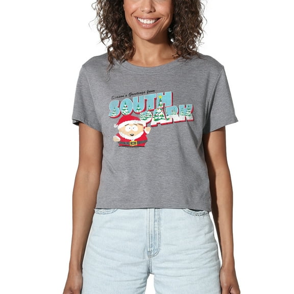 South Park Cartman Christmas Women's Crop Top T-Shirt, Athletic Heather, Large