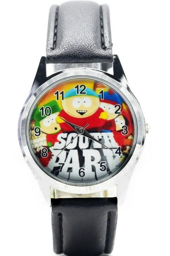 South Park Cartoon Black Leather Band Wristwatch