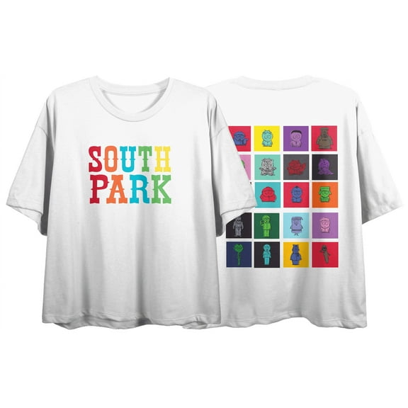 South Park Character Panels Crew Neck Short Sleeve Women's White Crop Top-Medium