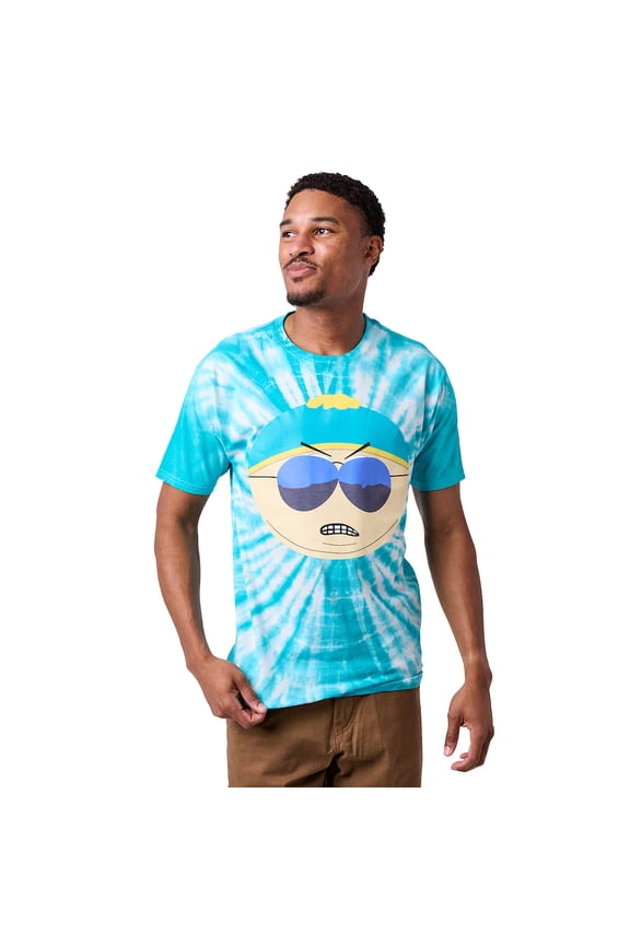 South Park Eric Cartman Men's Blue Tie Dye Short Sleeve Tee - Medium